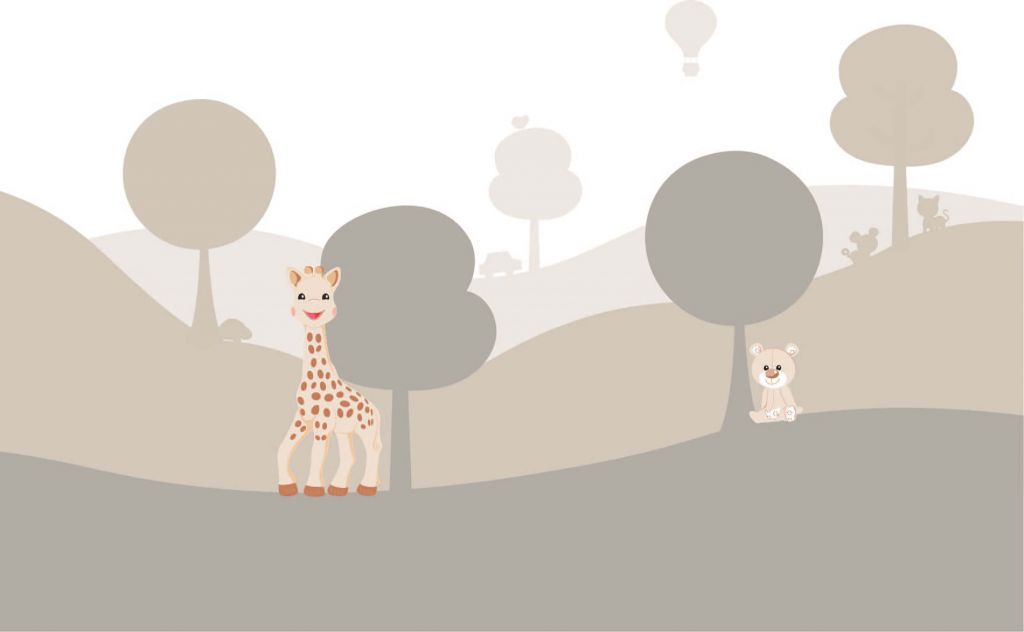 Sophie la girafe® w beżowym krajobrazie