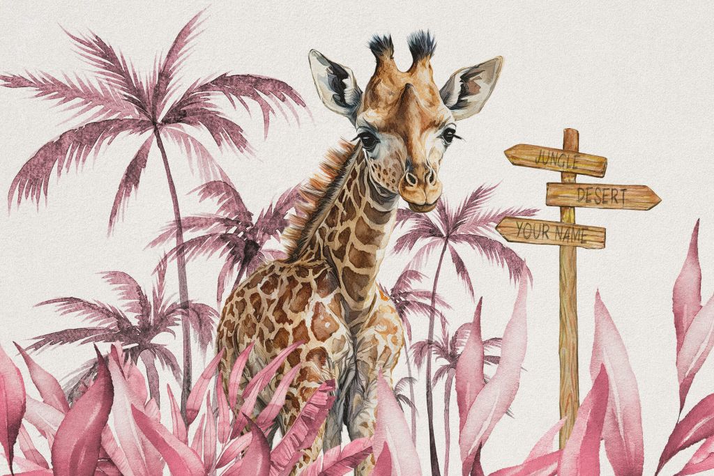 Mała żyrafa w dżungli w kolorze różowym