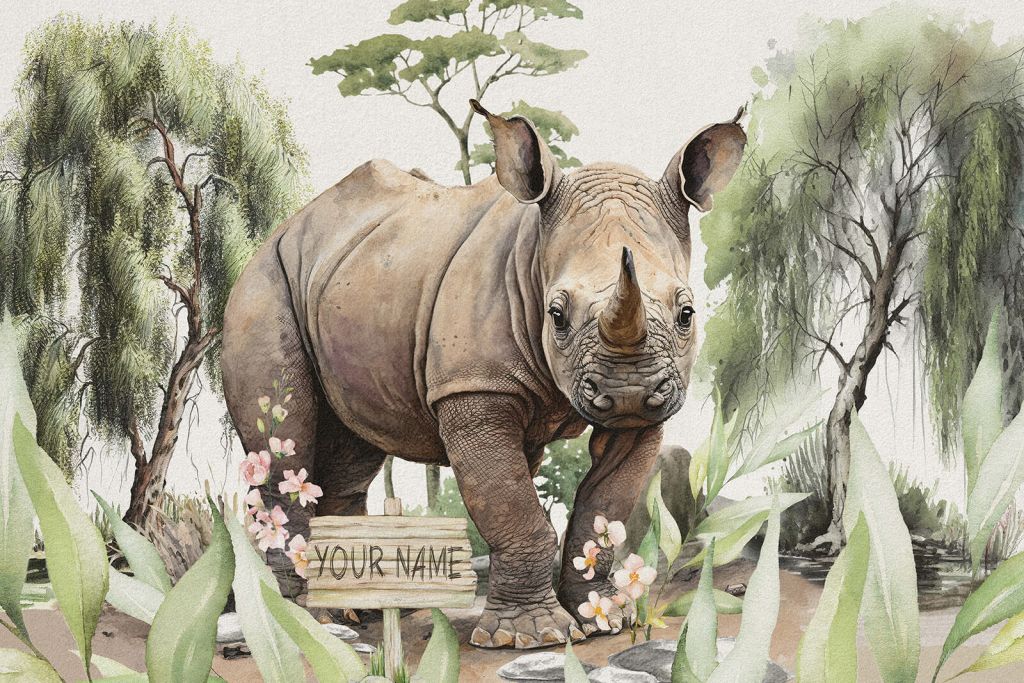 Młody nosorożec na sawannie
