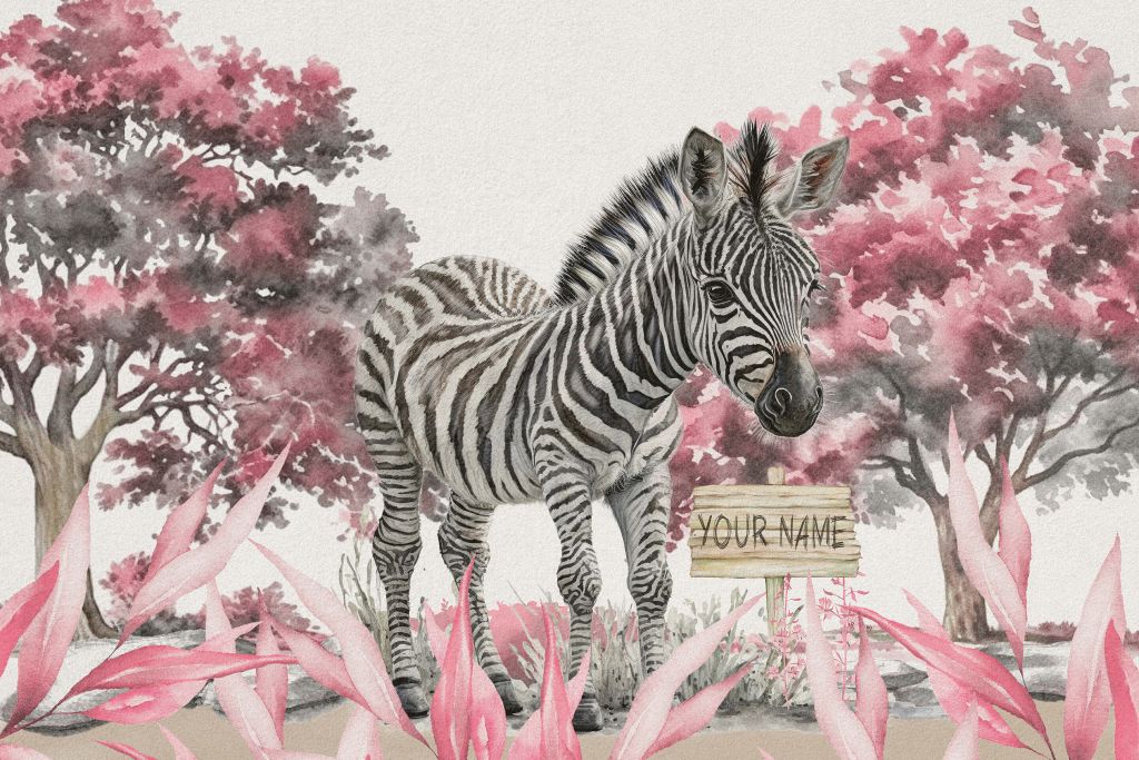 Młoda zebra w naturze w kolorze różowym