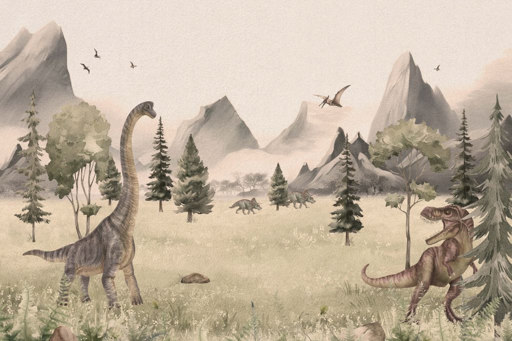Krajobraz z dinozaurami w kolorze beżowym