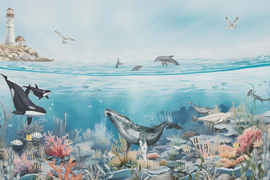 Krajobraz oceanu z kolorowymi zwierzętami