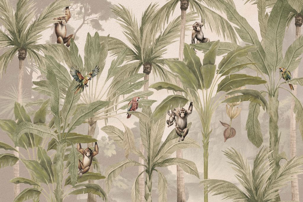 Dżungla z małpami i papugami