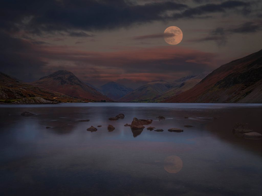 Moon above Wastwater, Lake District, Cumbria