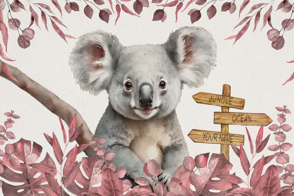 Dziecko koala w dżungli różowe