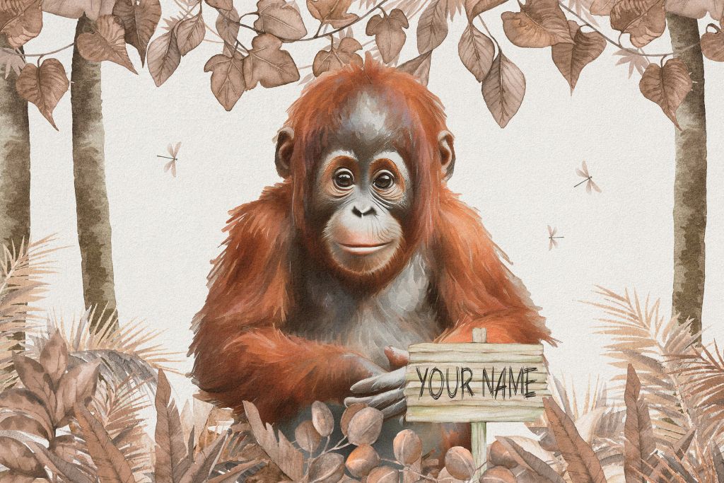 Młody orangutan w dżungli taupe