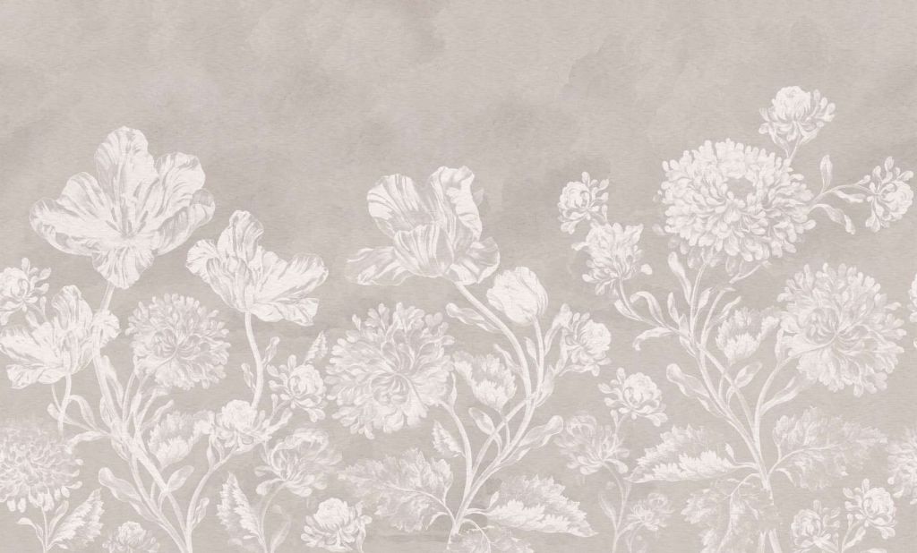 Barokowy pejzaż kwiatowy - szary