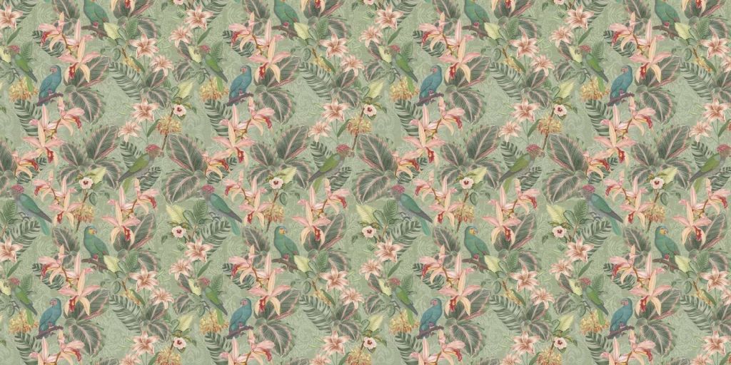 Ptaki i papugi tropikalnej dżungli - szałwiowa zieleń