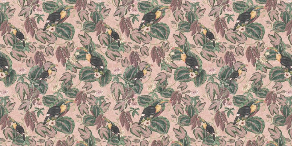 Ptaki i tukany z tropikalnej dżungli - różowy