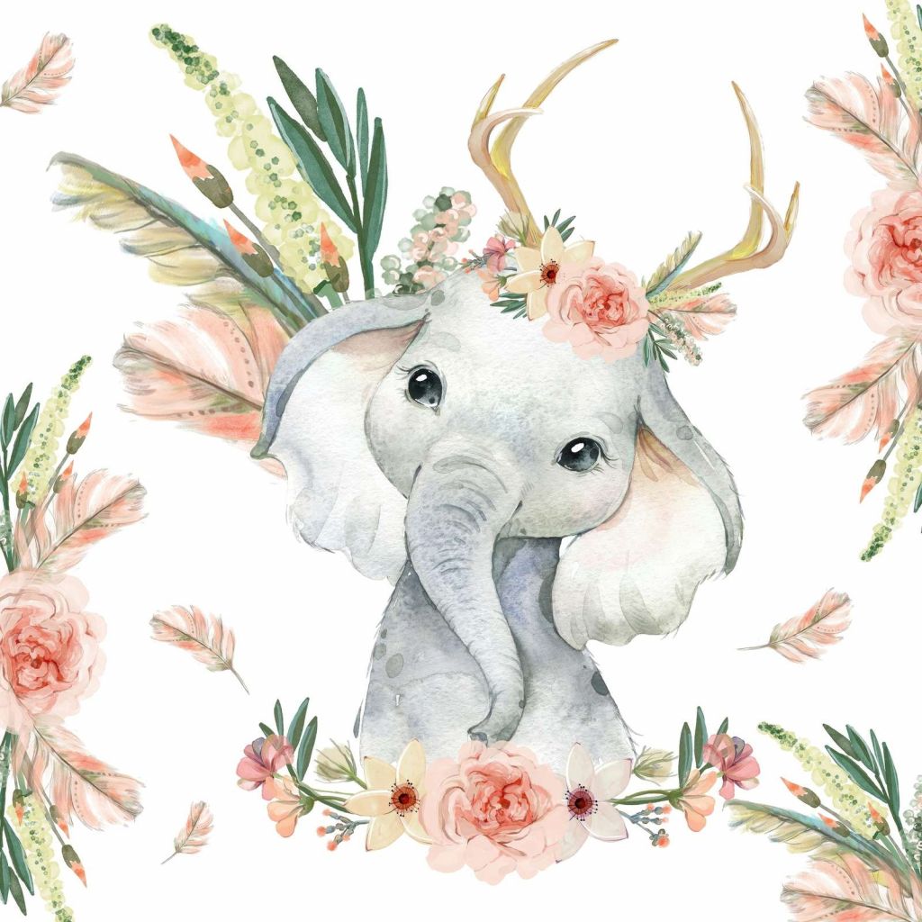 Dziecko słonia różowe kwiaty