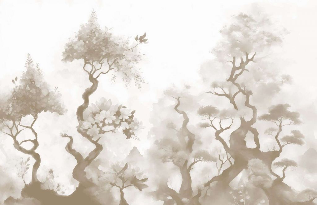 Kwitnące drzewa Szare
