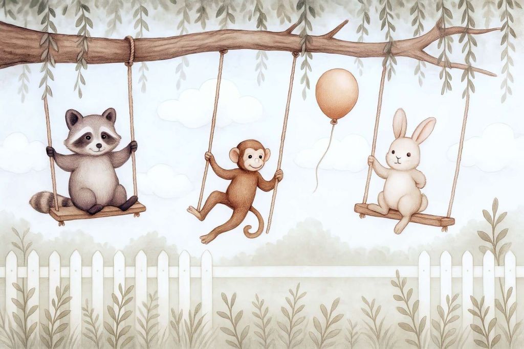 Zabawa na huśtawce z przyjaciółmi z lasu.