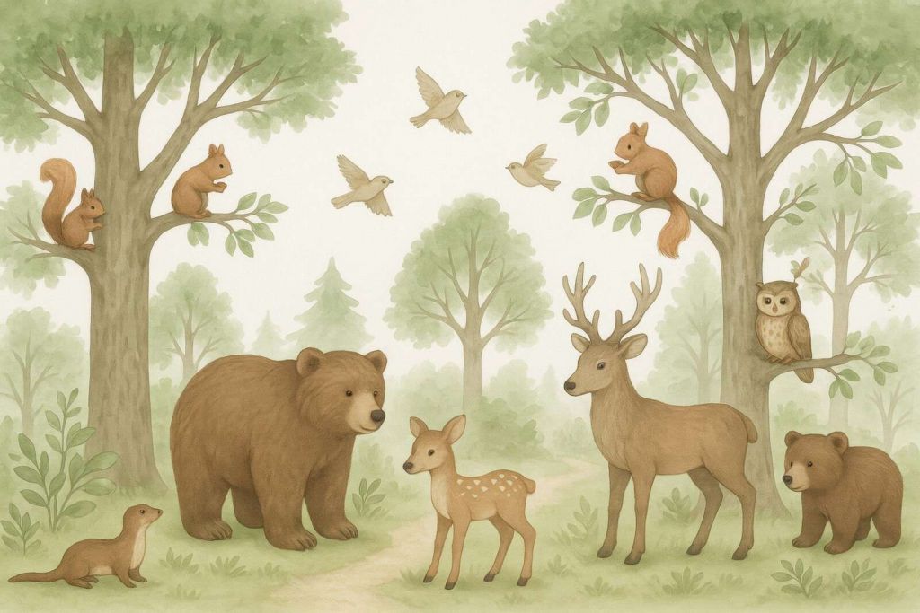 Zwierzęta leśne w letniej zieleni