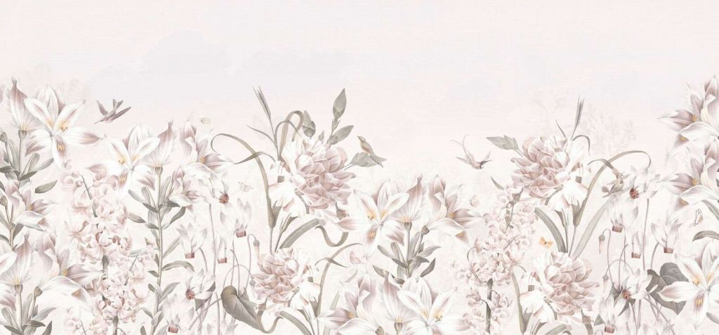 Delikatne pole kwiatowe z kolibrami