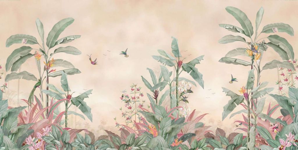 Tropikalne kolibry w bananowym lesie