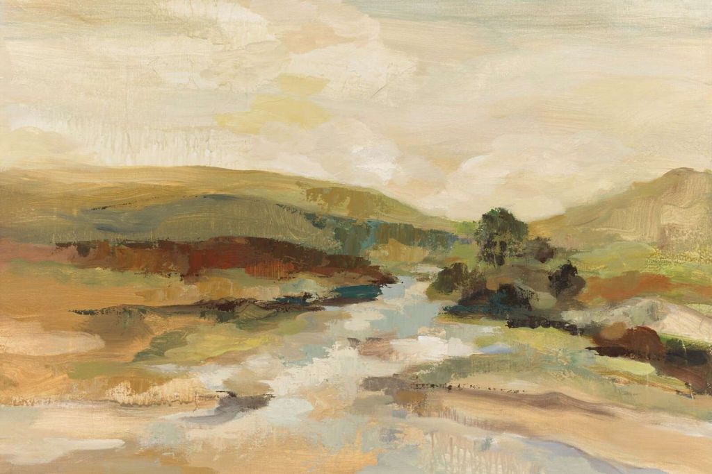 Płynąca rzeka między wzgórzami.