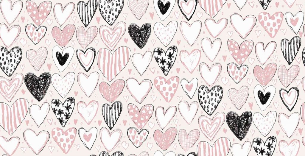 Mieszanka serduszek w pastelach i tuszu