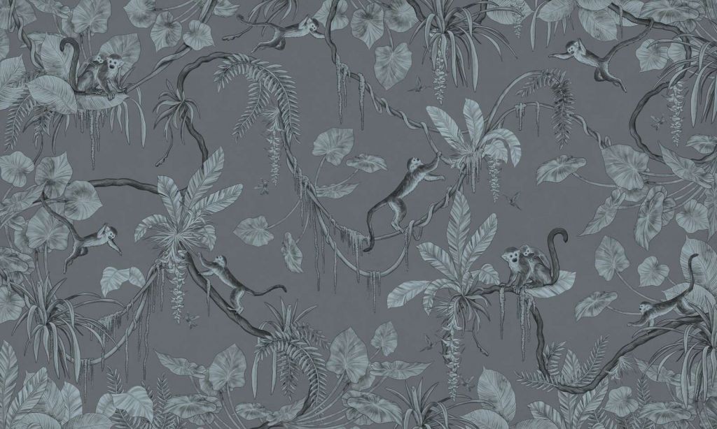 Playful Monkeys - Monochrome - Blue