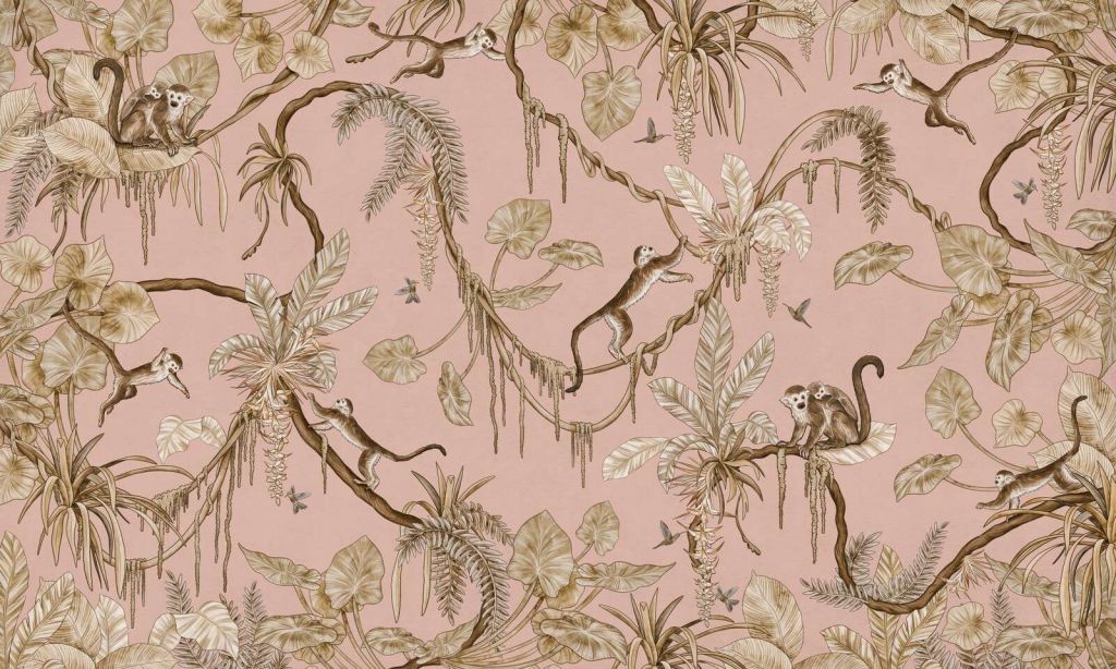 Playful Monkeys - Vintage - Pink