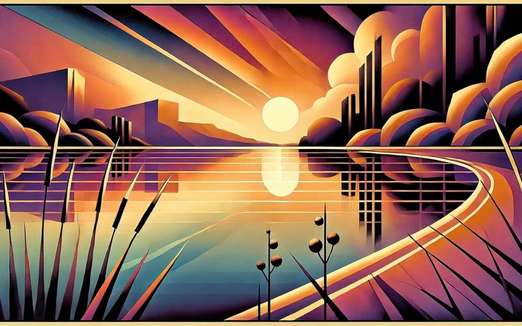 Wieczorne światło na graficznym jeziorze