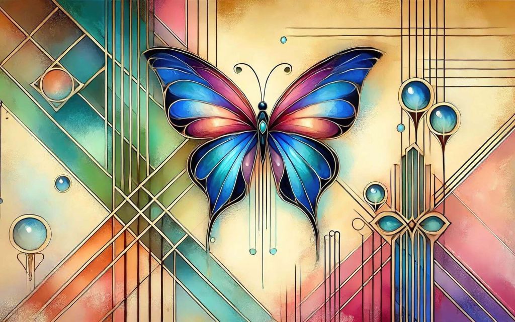 Motyl w witrażu z połyskiem art déco