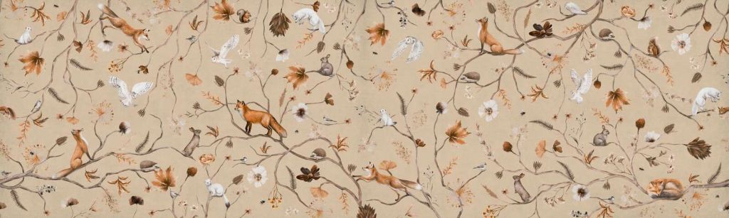 Zabawny las - beżowy - panorama