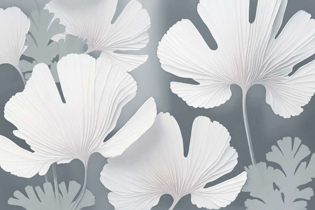 Białe liście miłorzębu we mgle