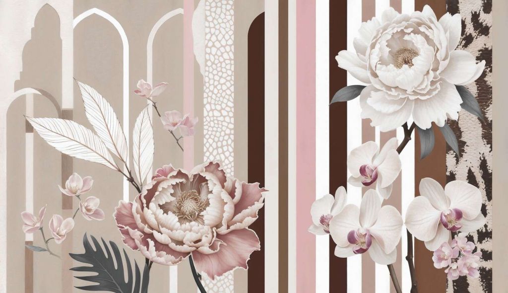 Piwonie i storczyki z kokardami