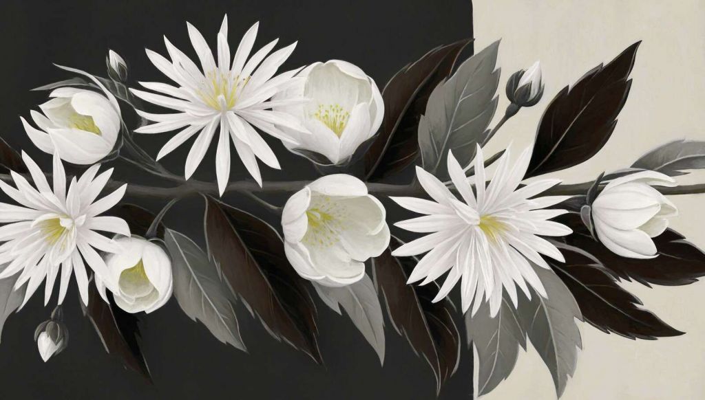 Biały powojnik na ciemnej gałęzi