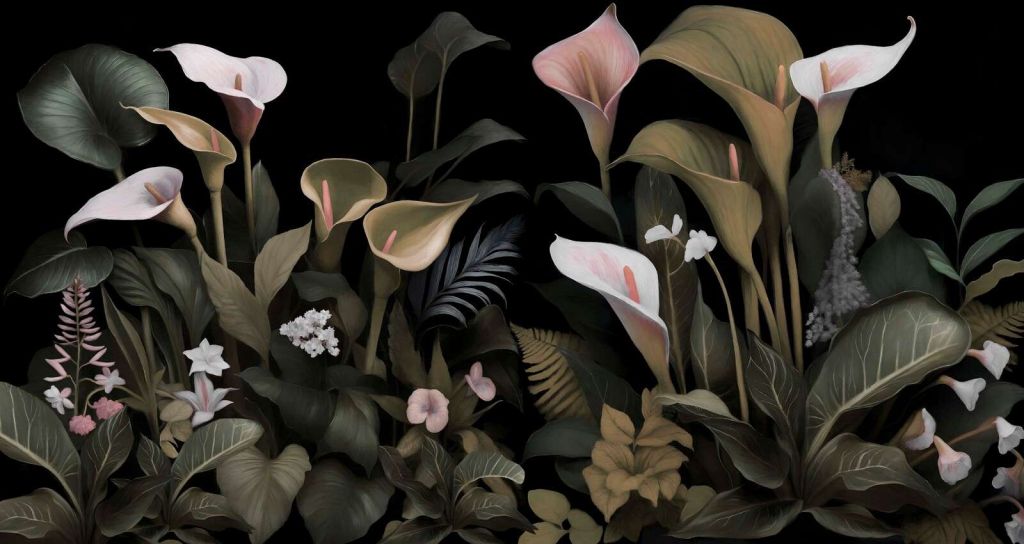 Delikatne lilie calla nocą