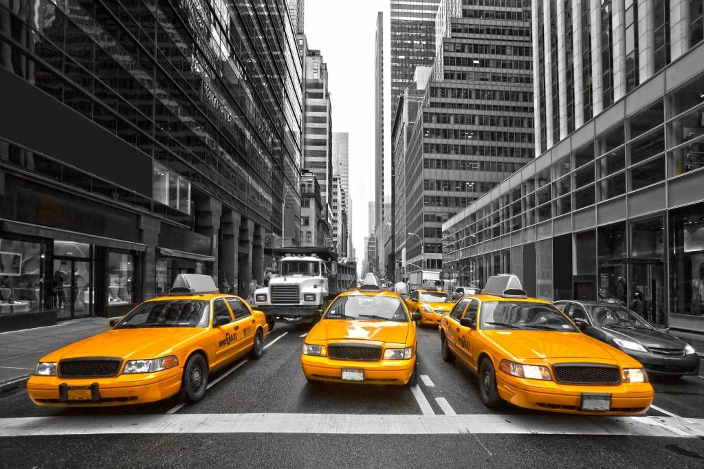 Black and white wallpaper - Gele taxi's in New York - Tienerkamer