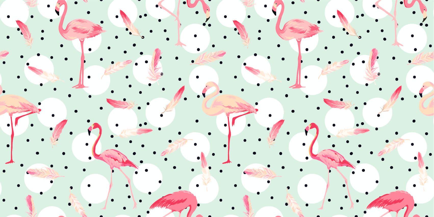 Kids Wallpaper - Flamingo's en veren - Kinderkamer