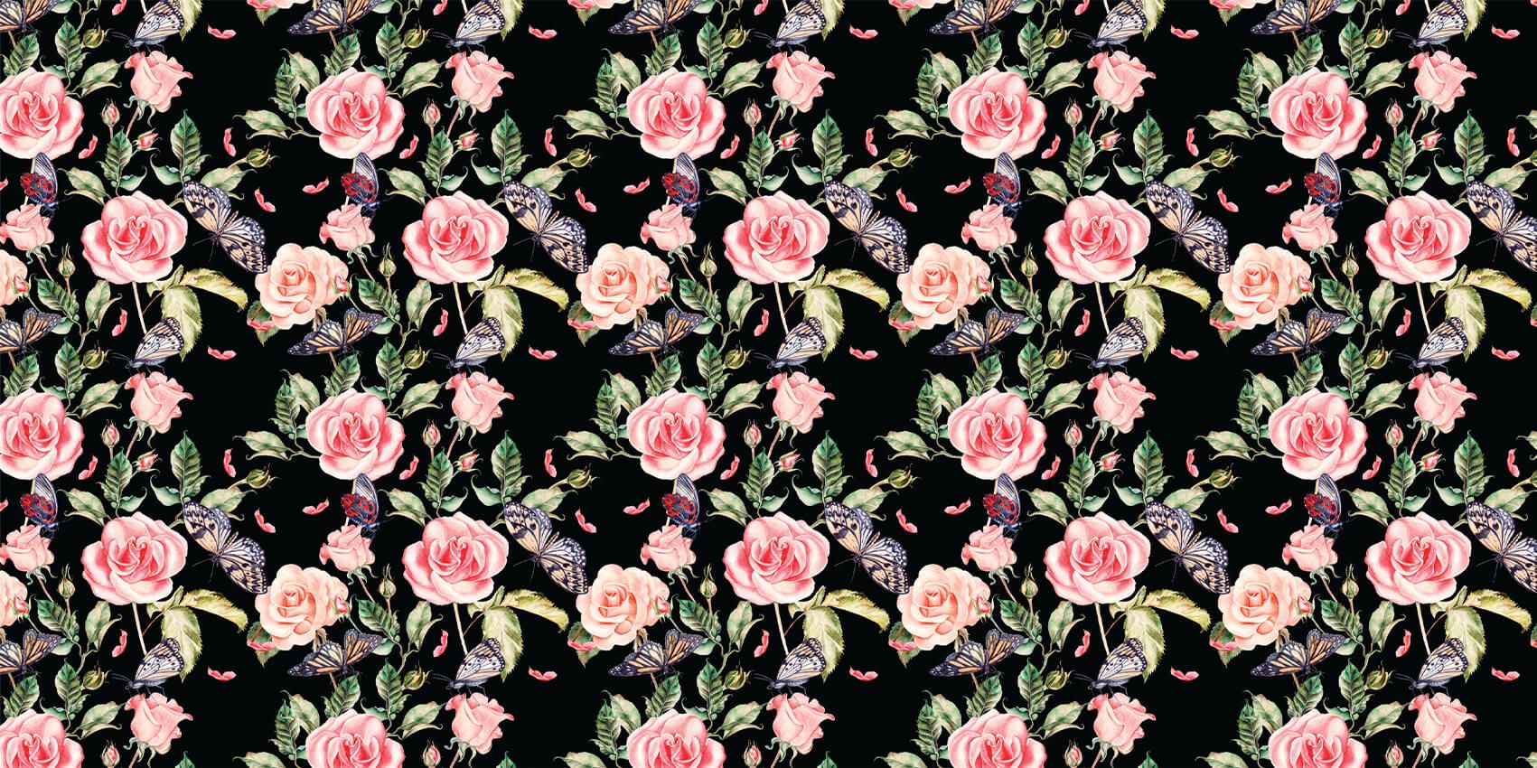 Kwiaty i motyle w akwareli.