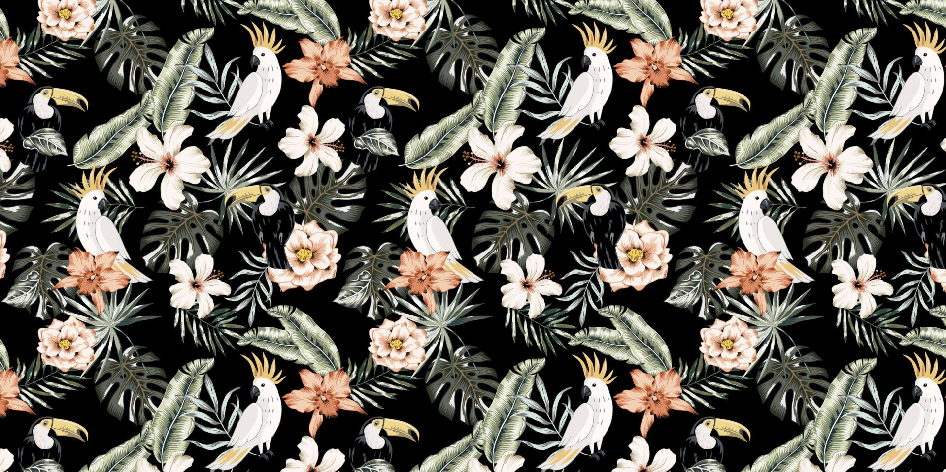 Tropikalny tukan i papuga