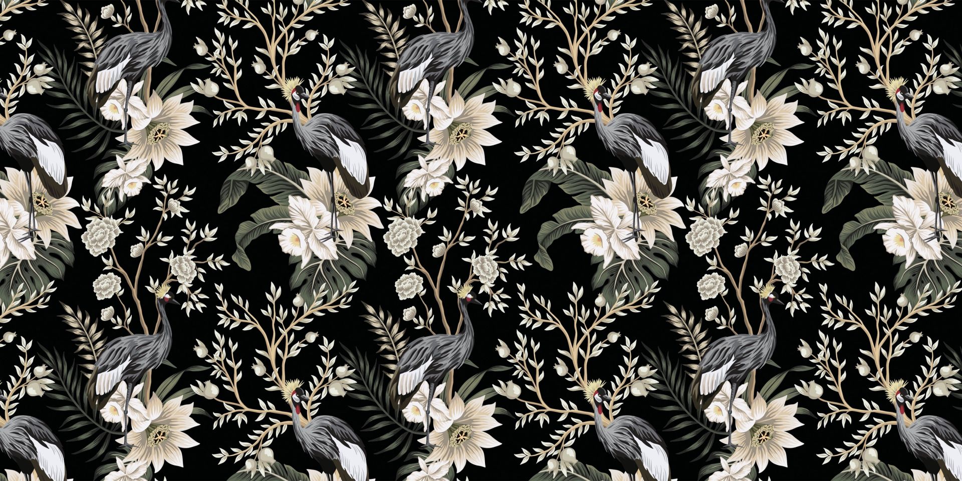 Żurawie między liśćmi