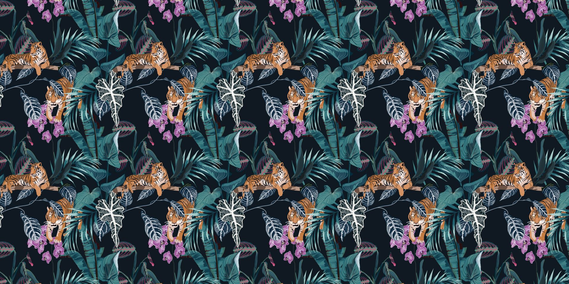 Tygrysy, liście i kwiaty