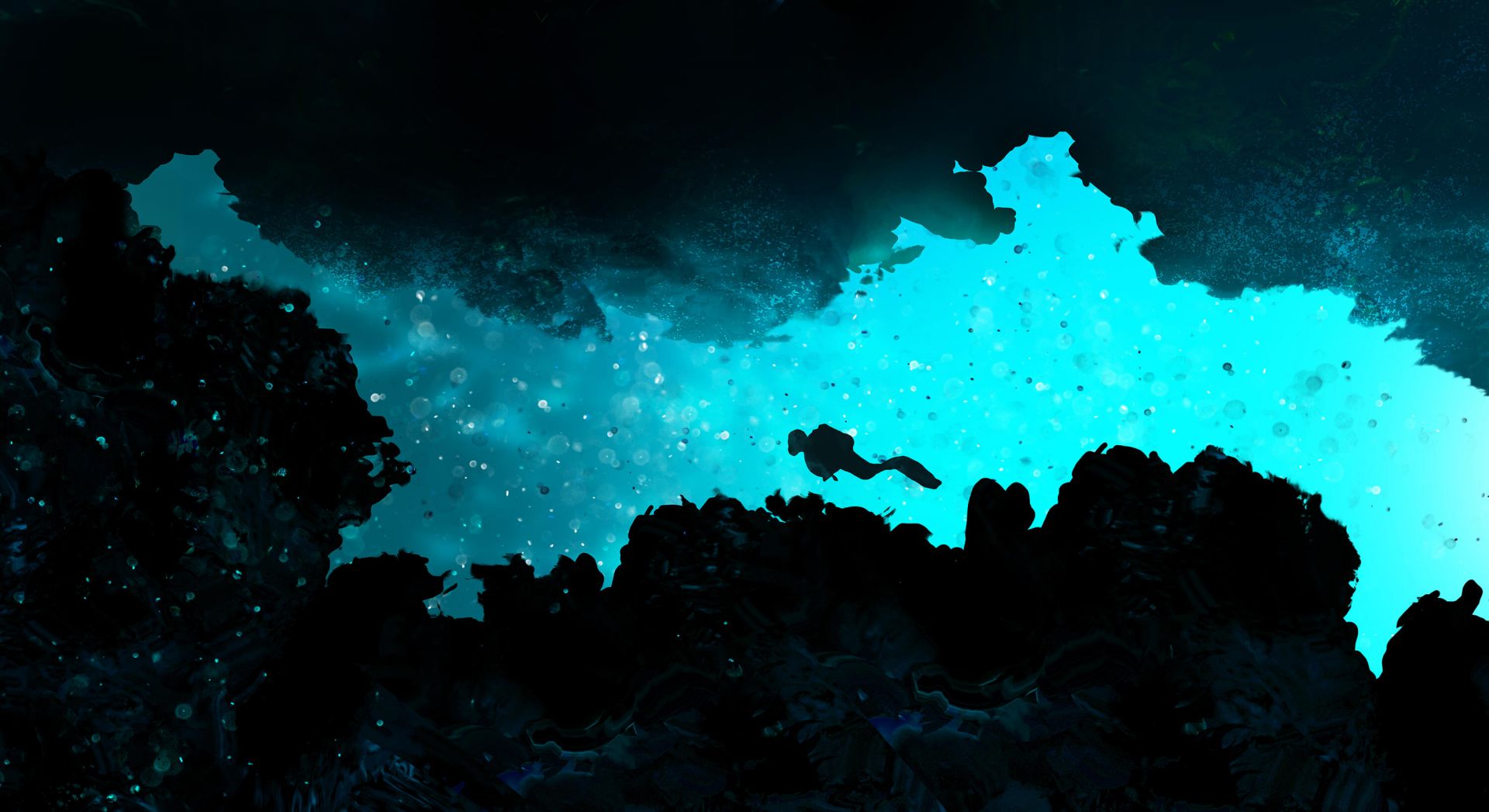 Wąska jaskinia z nurkiem