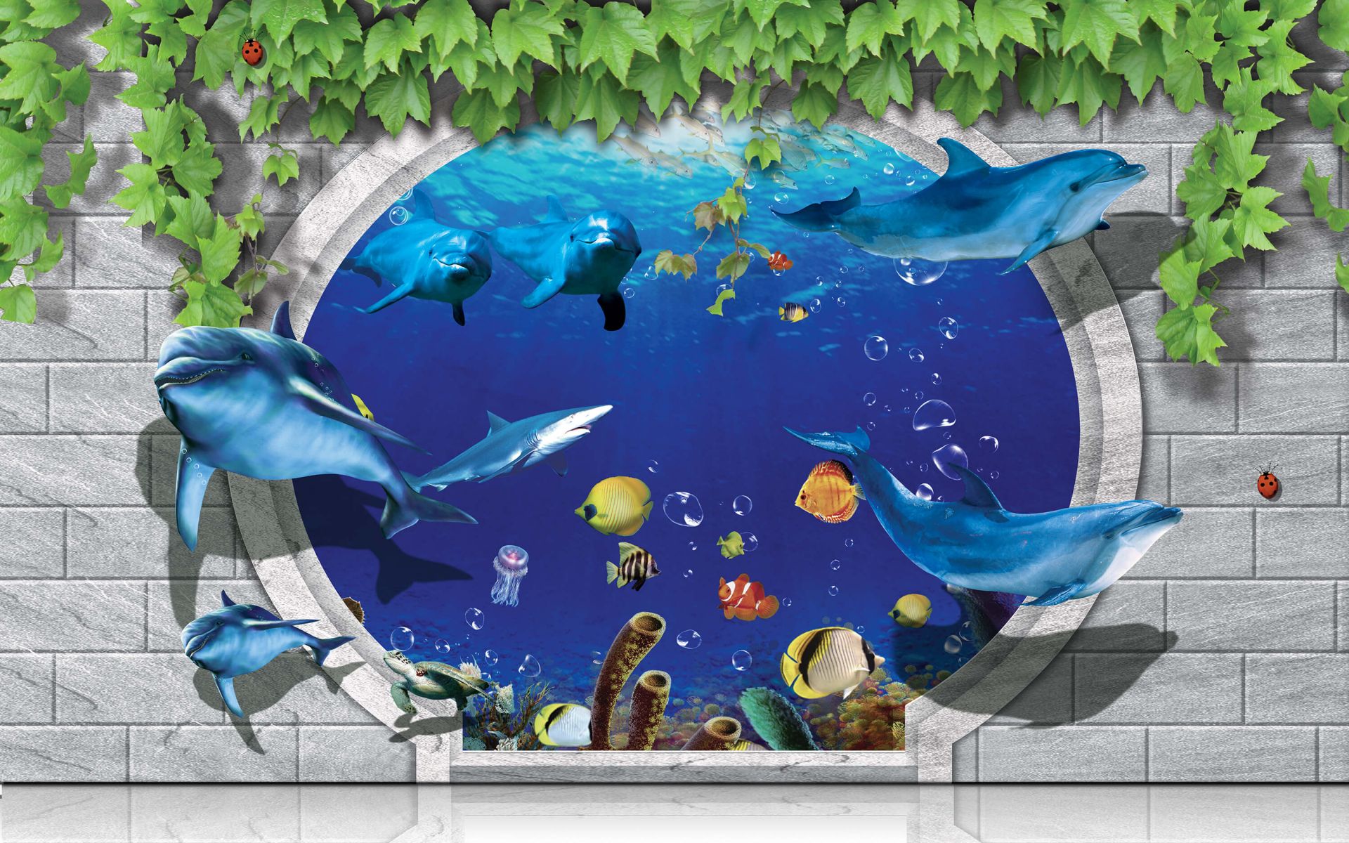 Delfiny przez ścianę