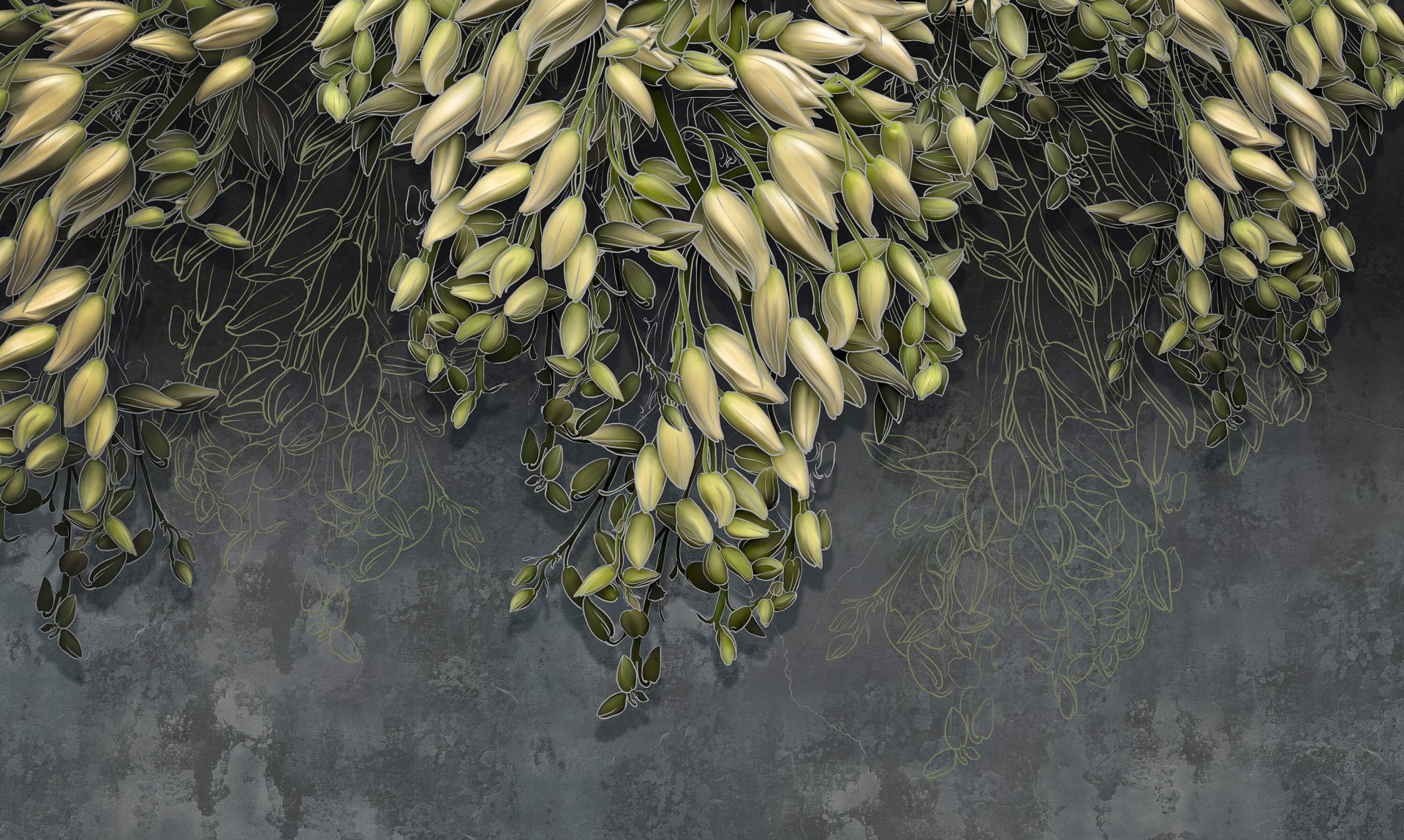 Białe kielichy na ciemnoszarej, betonowej strukturze