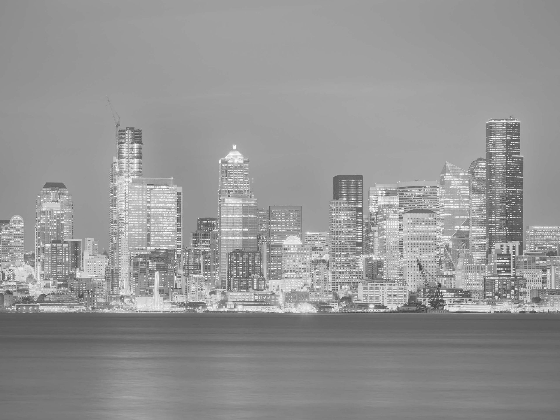 Skyline Seattle w czerni i bieli