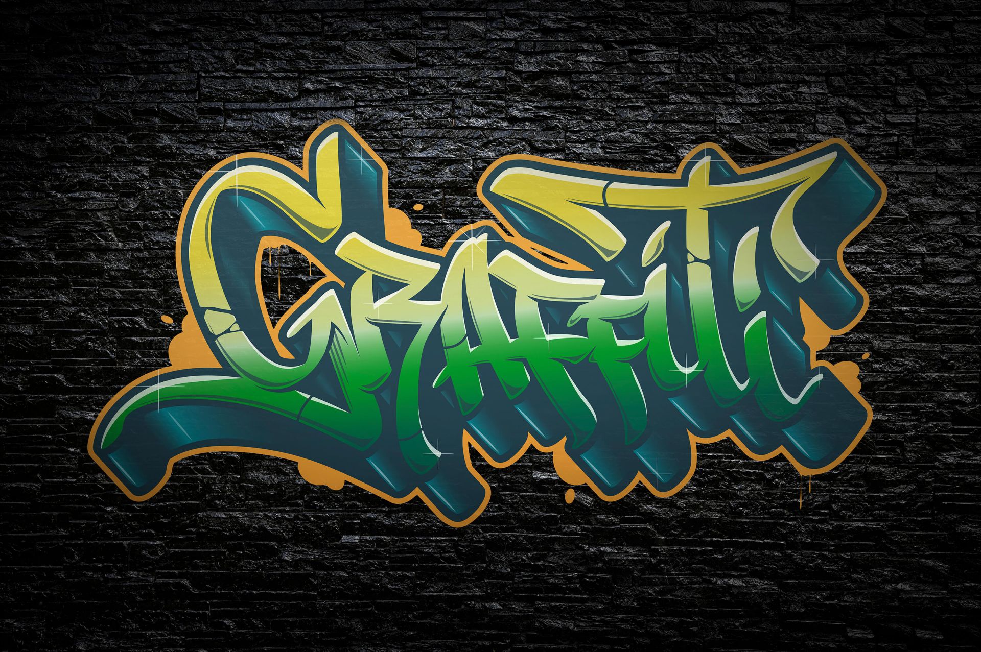 Graffiti na ścianie z czarnej cegły