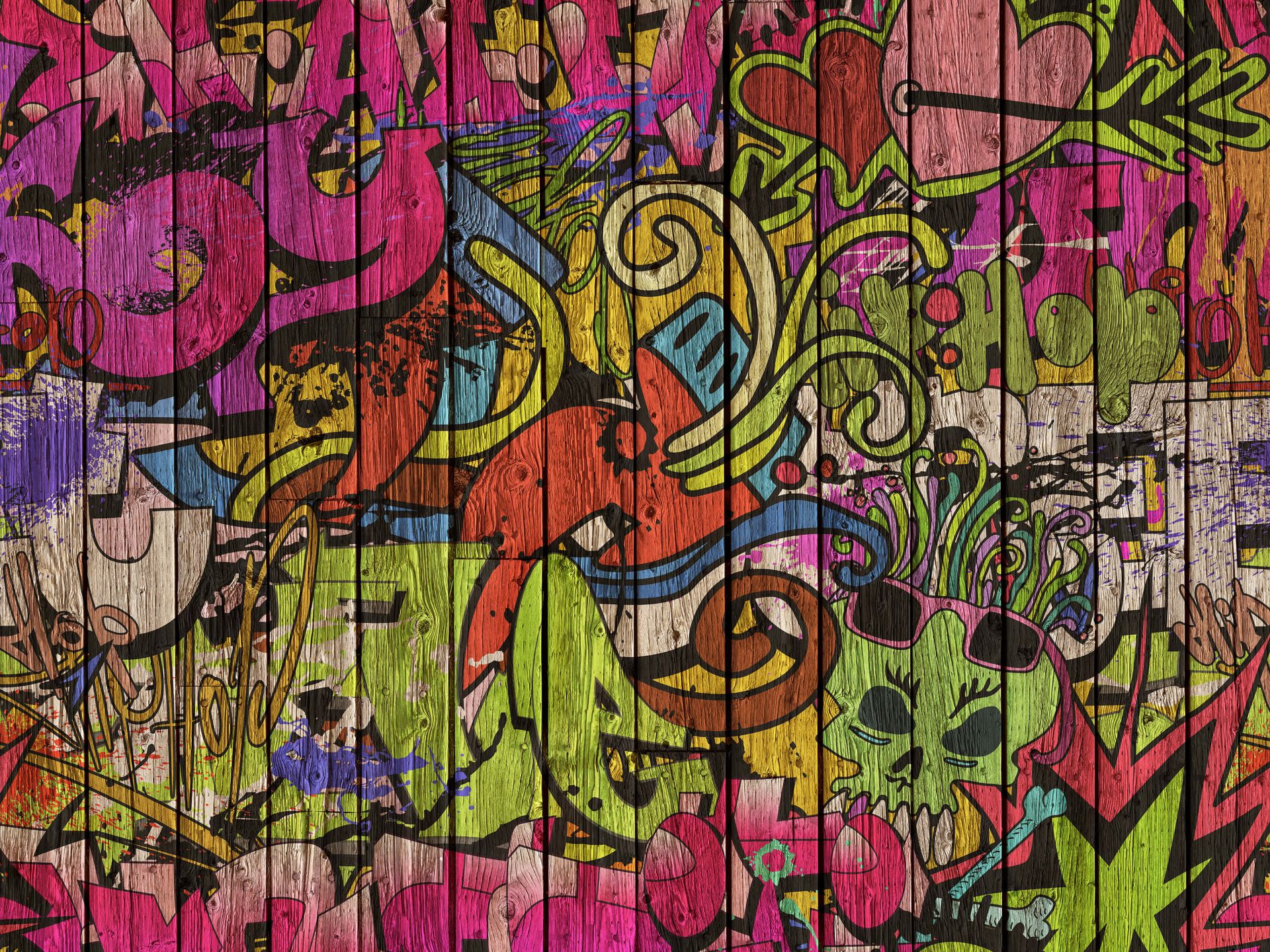 Uliczne graffiti na starym drewnie