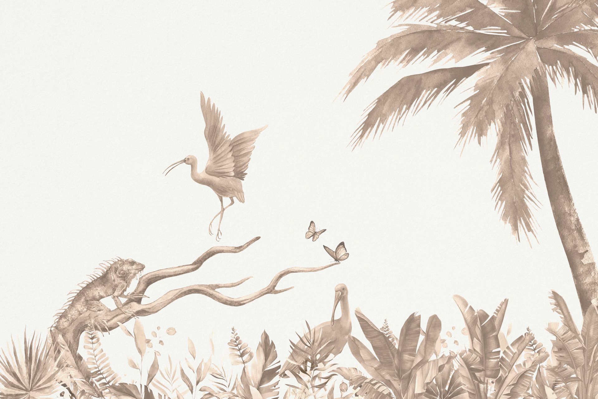 Gałązka z motywem zwierząt z dżungli w kolorze taupe