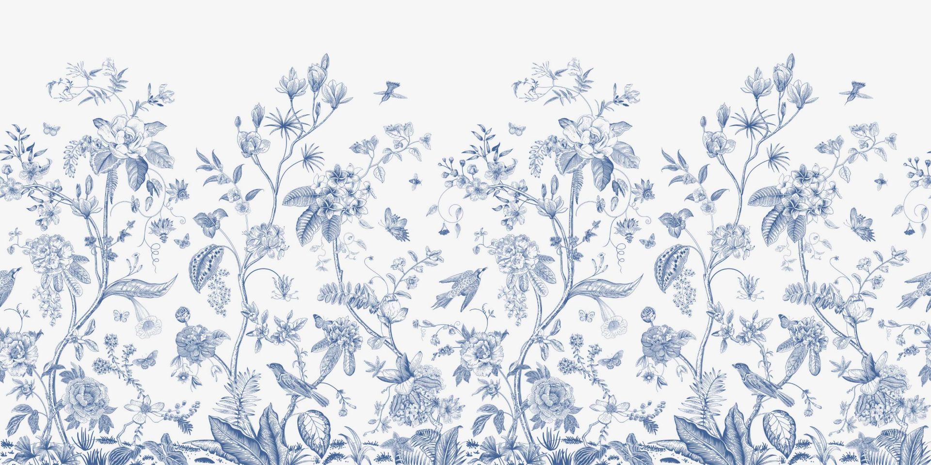 Ilustracja kwiatowa, niebieski i biały