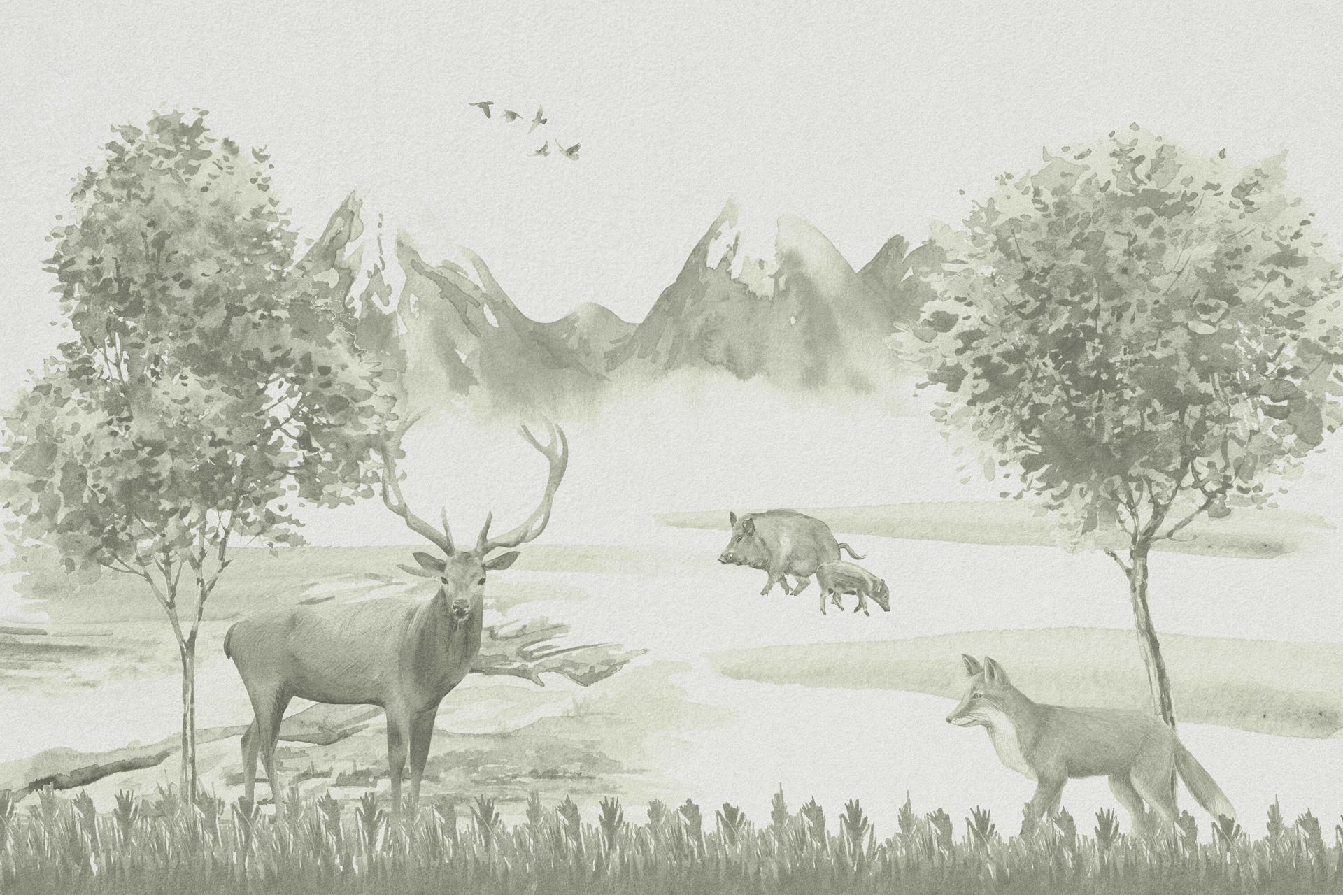 Las ze zwierzętami w zieleni