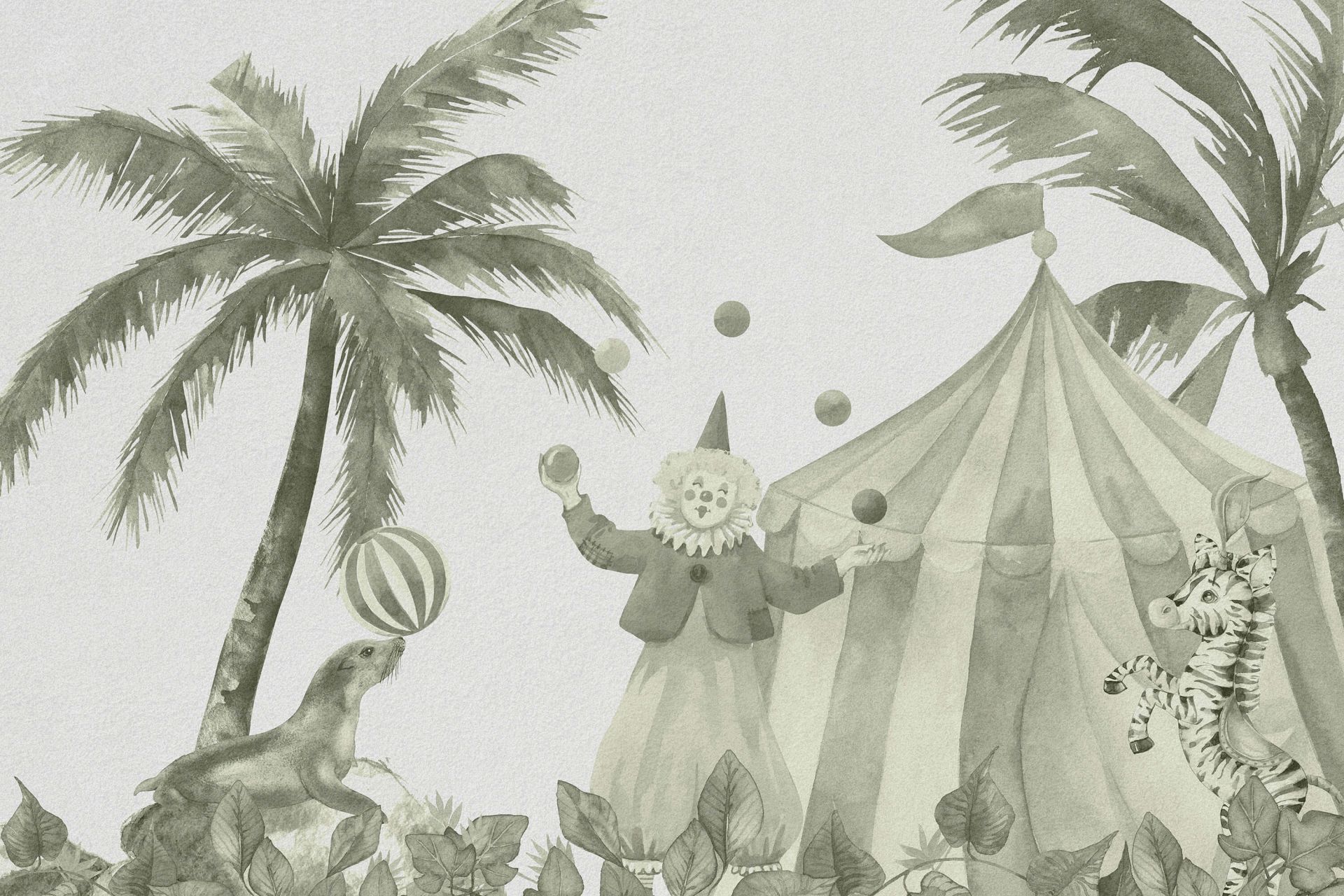 Wesołe zwierzęta cyrkowe w kolorze zielonym