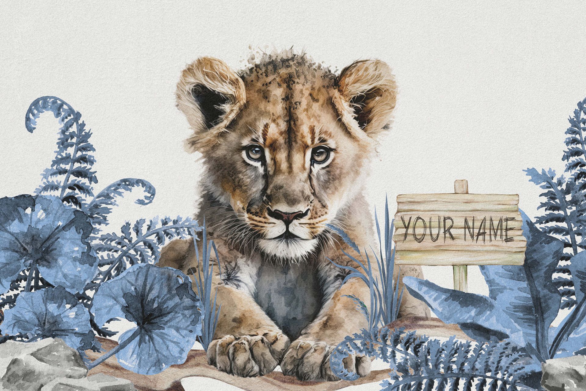 Młody lew w dżungli w kolorze niebieskim