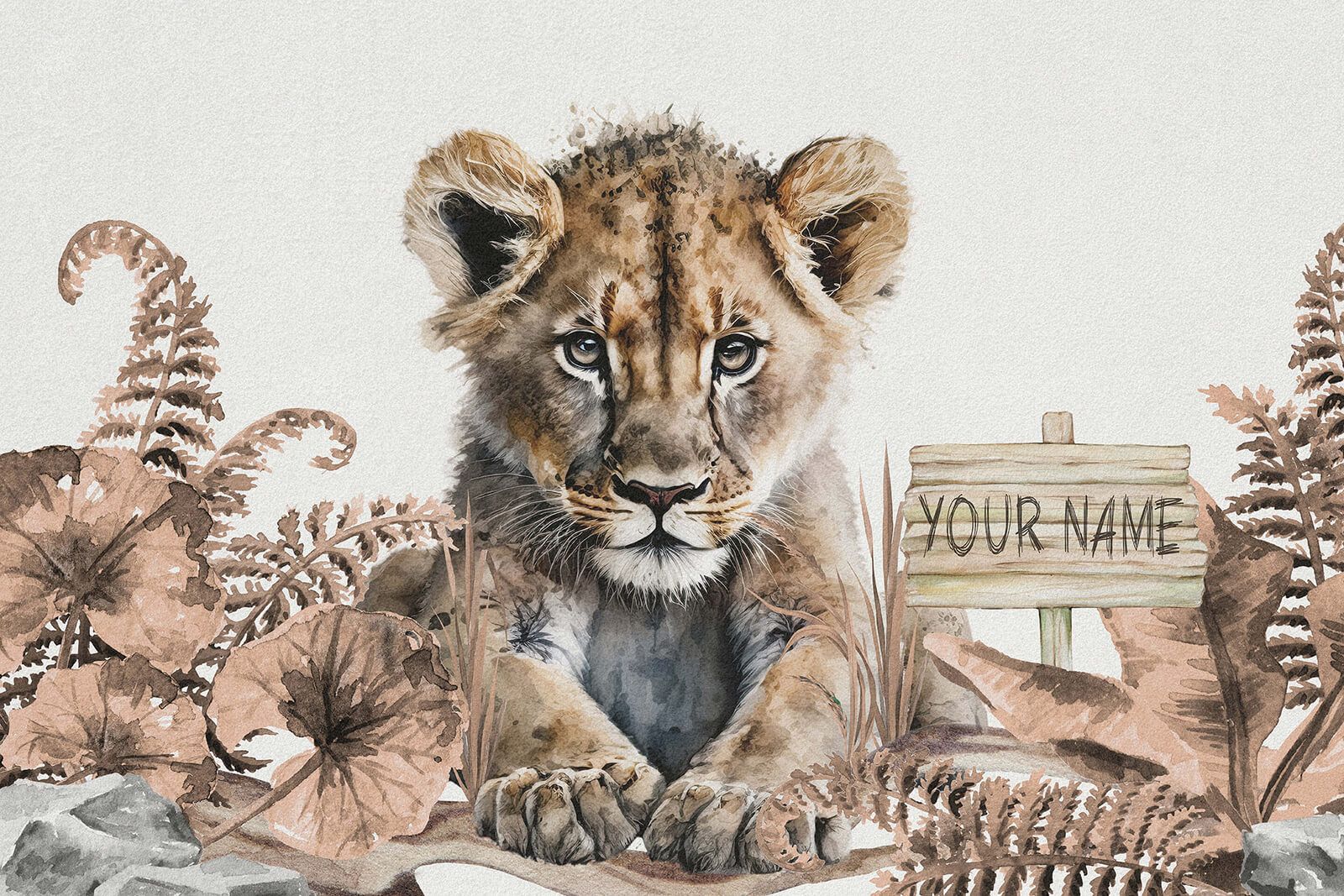 Młody lew w dżungli w kolorze beżowym