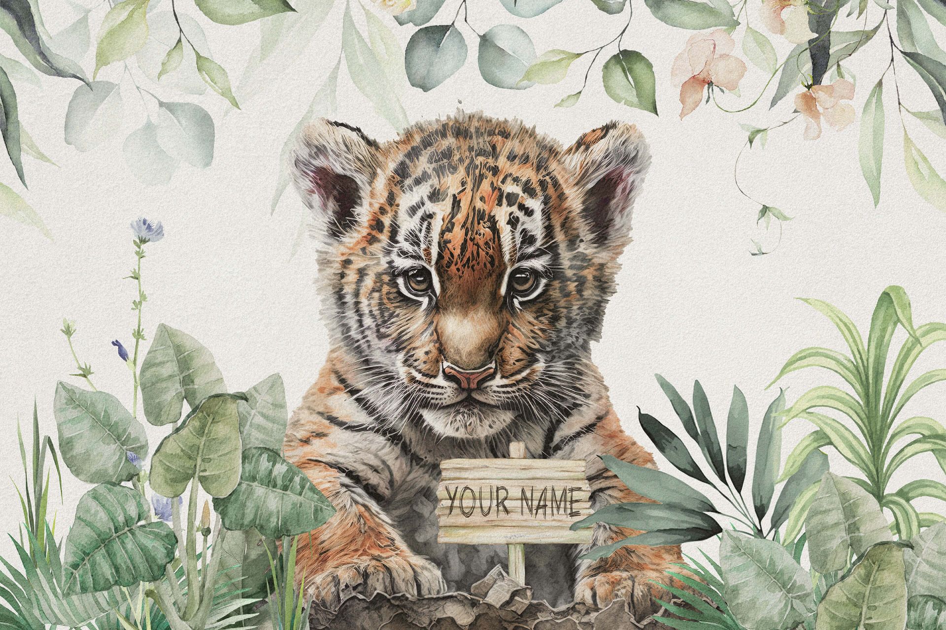 Śliczny tygrys z roślinami