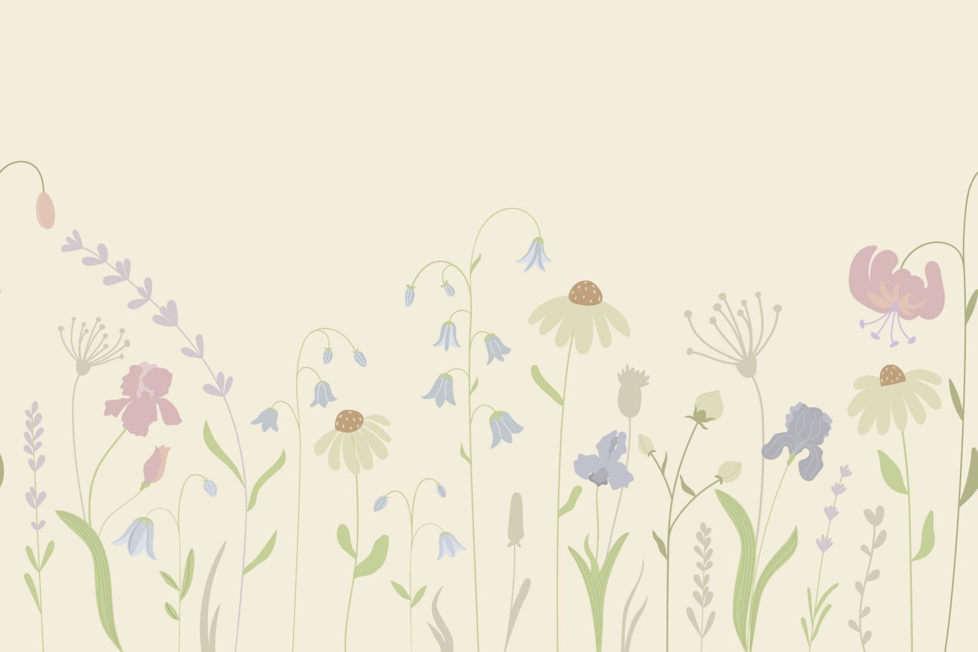 Wysokie pole kwiatowe z piaskiem, starym różem, zielenią i bzem